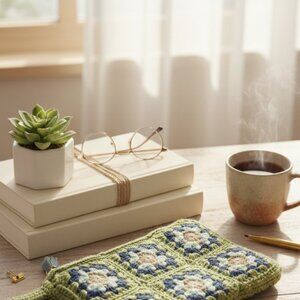 Green and Blue Fully Lined Granny Square Zip Pouch